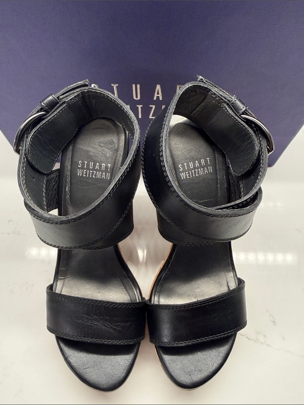 Stuart Weitzman XRay Black Vachetta sandals